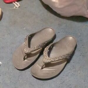 Black Studded Crocks Black Flip Flops